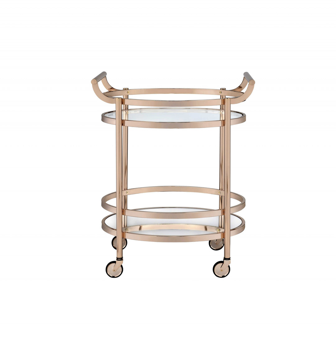 Clear Glass And Rose Gold Bar Cart