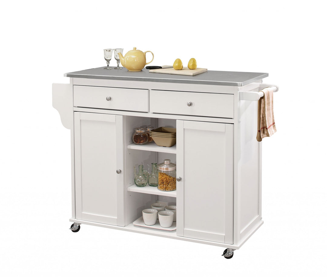Stainless Steel And White Kitchen Island