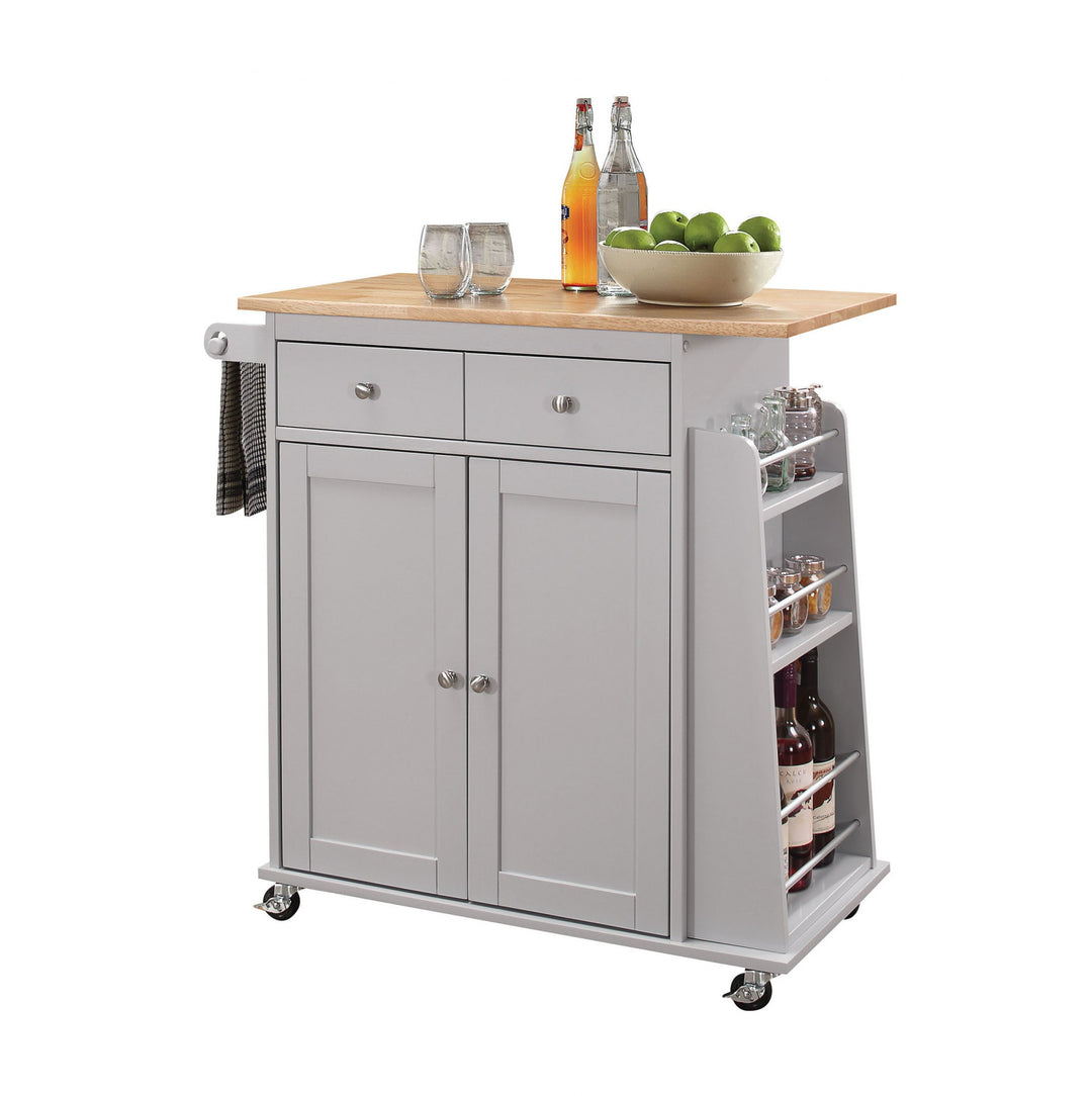 Natural And Gray Rubber Wood Kitchen Cart