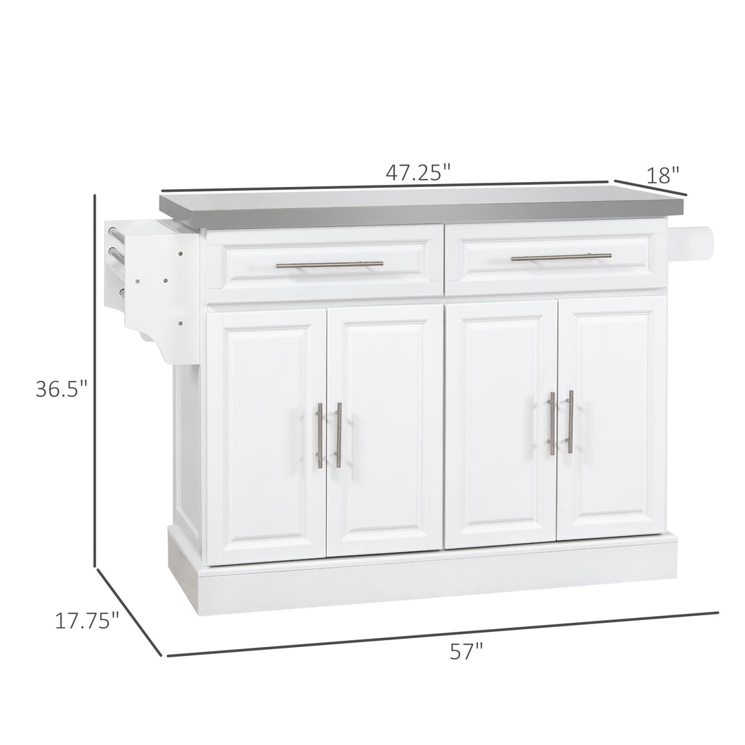 HOMCOM Rolling Kitchen Island with Storage, Portable Kitchen Cart with Stainless Steel Top, 2 Drawers, Spice, Knife and Towel Rack and Cabinets