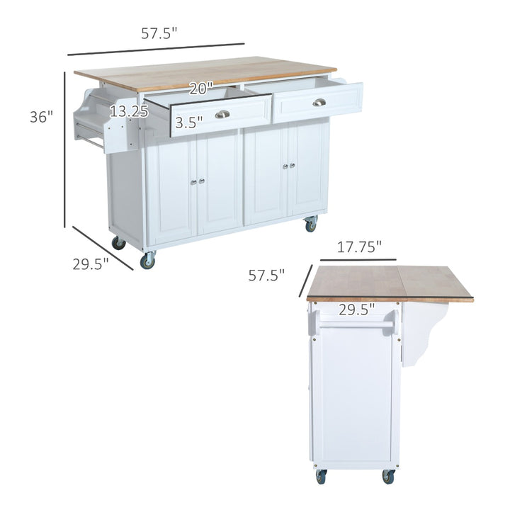 HOMCOM Modern Wood Top Drop Leaf Rolling Kitchen Island Cart with Cabinet Space, Omni-Directional Castor Wheels