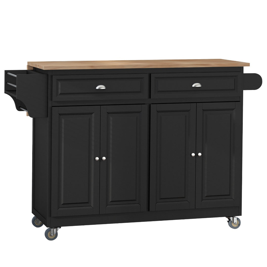 HOMCOM Modern Wood Top Drop Leaf Rolling Kitchen Island Cart with Cabinet Space, Omni-Directional Castor Wheels