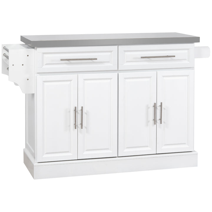 HOMCOM Rolling Kitchen Island with Storage, Portable Kitchen Cart with Stainless Steel Top, 2 Drawers, Spice, Knife and Towel Rack and Cabinets