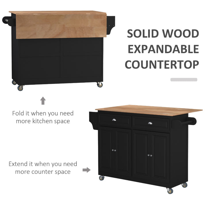 HOMCOM Modern Wood Top Drop Leaf Rolling Kitchen Island Cart with Cabinet Space, Omni-Directional Castor Wheels