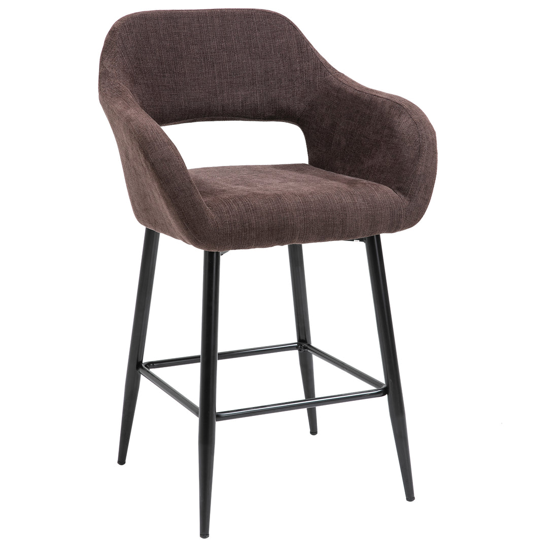 HOMCOM Counter Height Barstool Linen Fabric Upholstered Kitchen Breaskfast Chair with Footrest & Metal Legs, Dark Brown