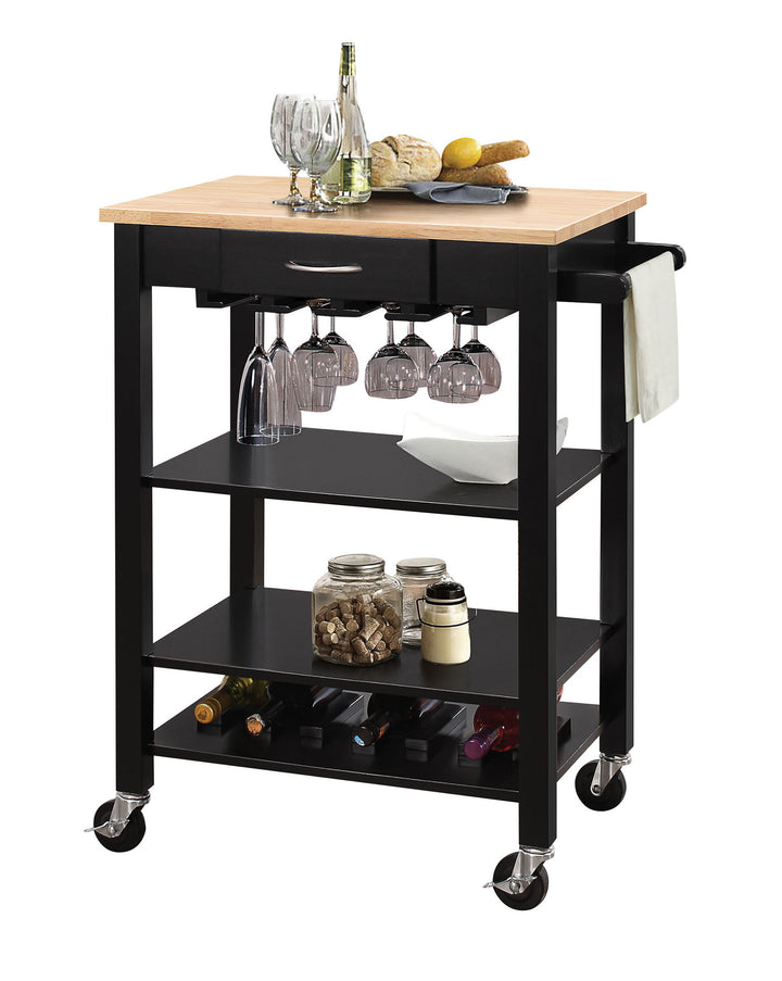 Natural And Black Kitchen Cart