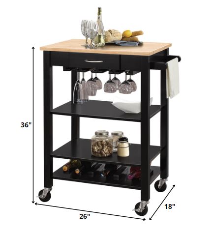 Natural And Black Kitchen Cart