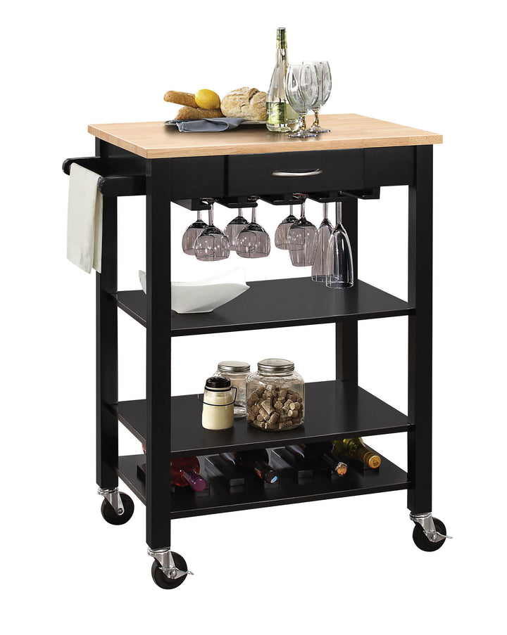 Natural And Black Kitchen Cart