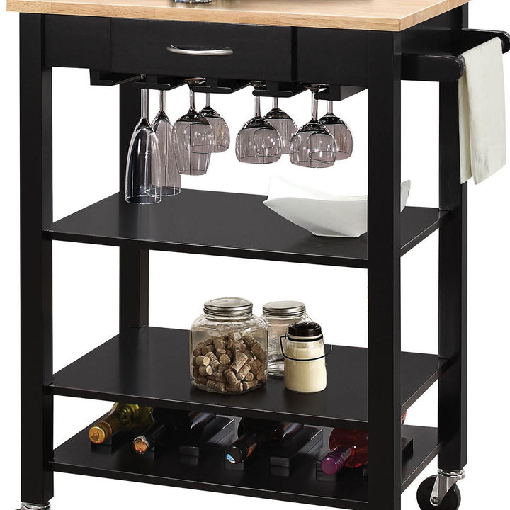 Natural And Black Kitchen Cart