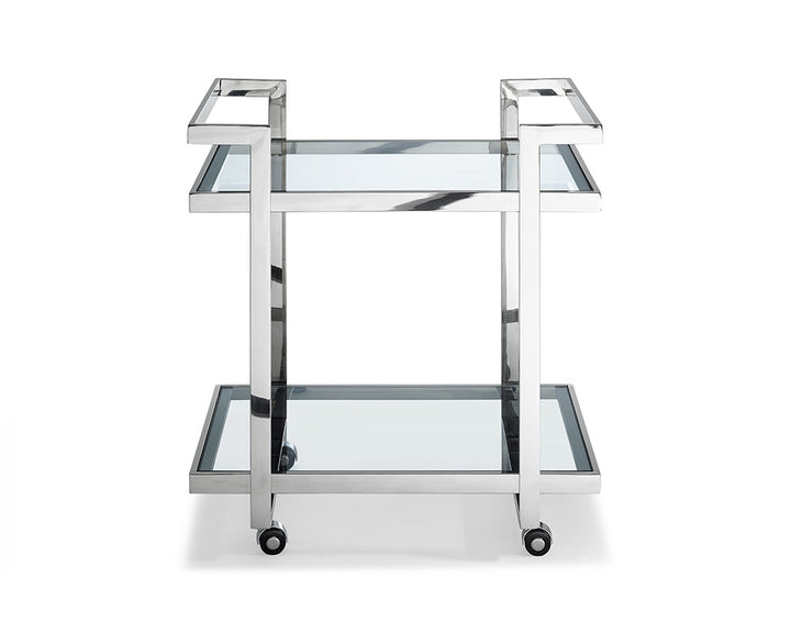 Bar Cart Clear Glass Stainless Steel Base On Castors