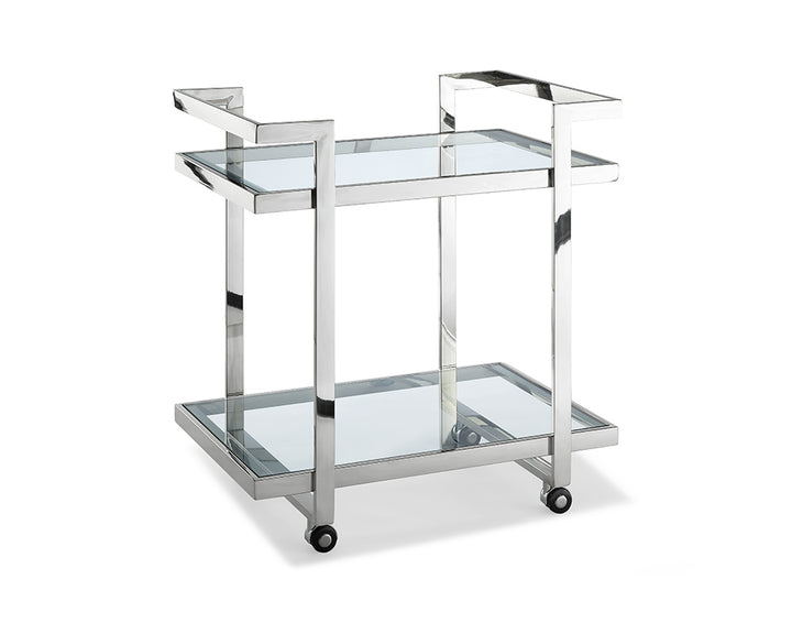 Bar Cart Clear Glass Stainless Steel Base On Castors