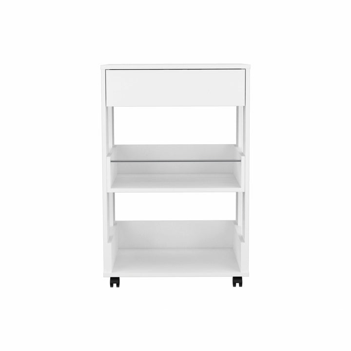 White Kitchen Cart with Storage Drawer