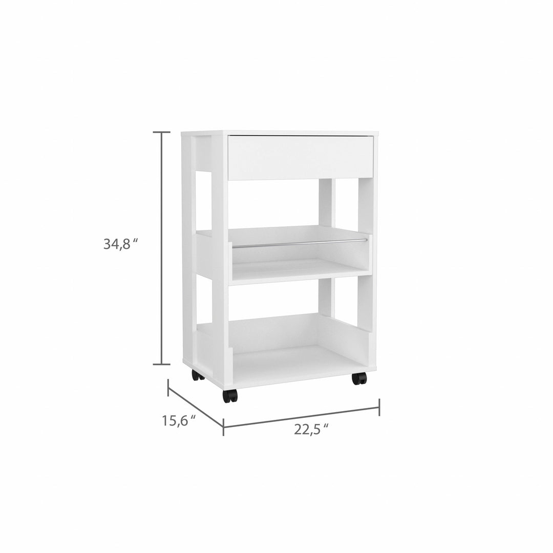 White Kitchen Cart with Storage Drawer