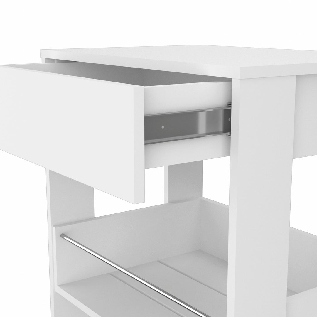 White Kitchen Cart with Storage Drawer