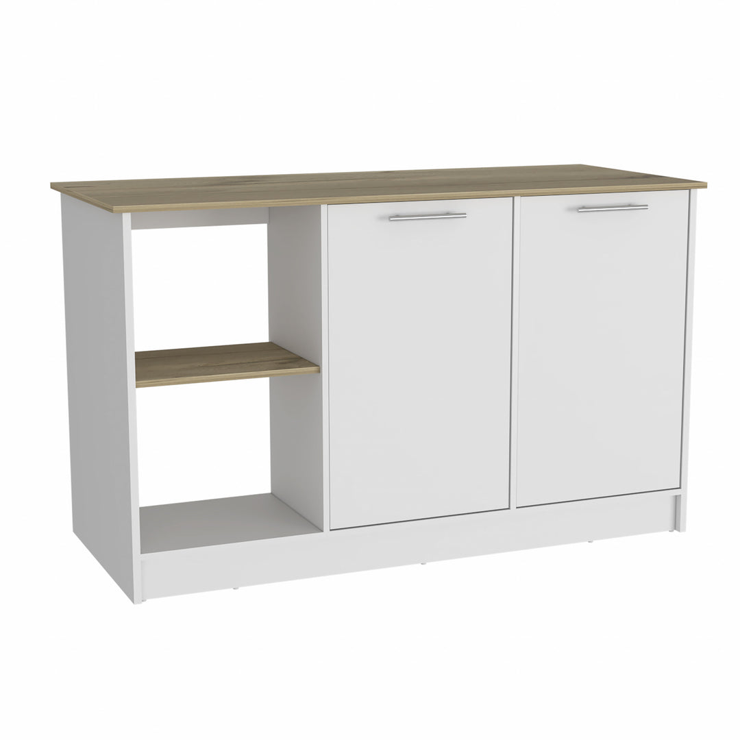 Sleek and Modern White and Light Oak Kitchen Island